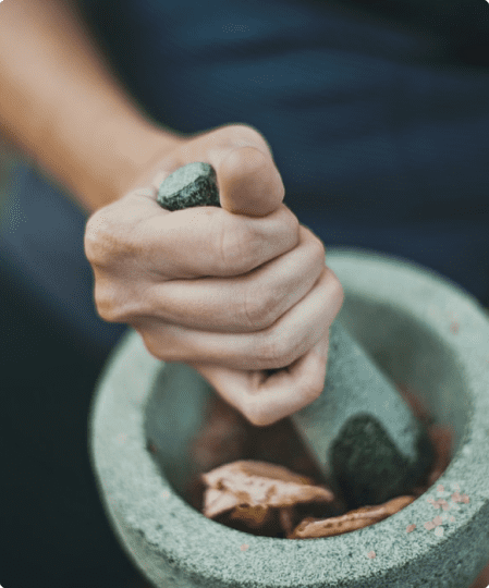 A person is holding a mortar and pestle.