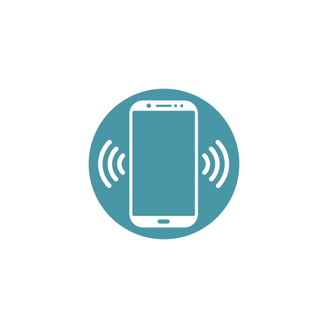 A blue circle with an image of a phone.