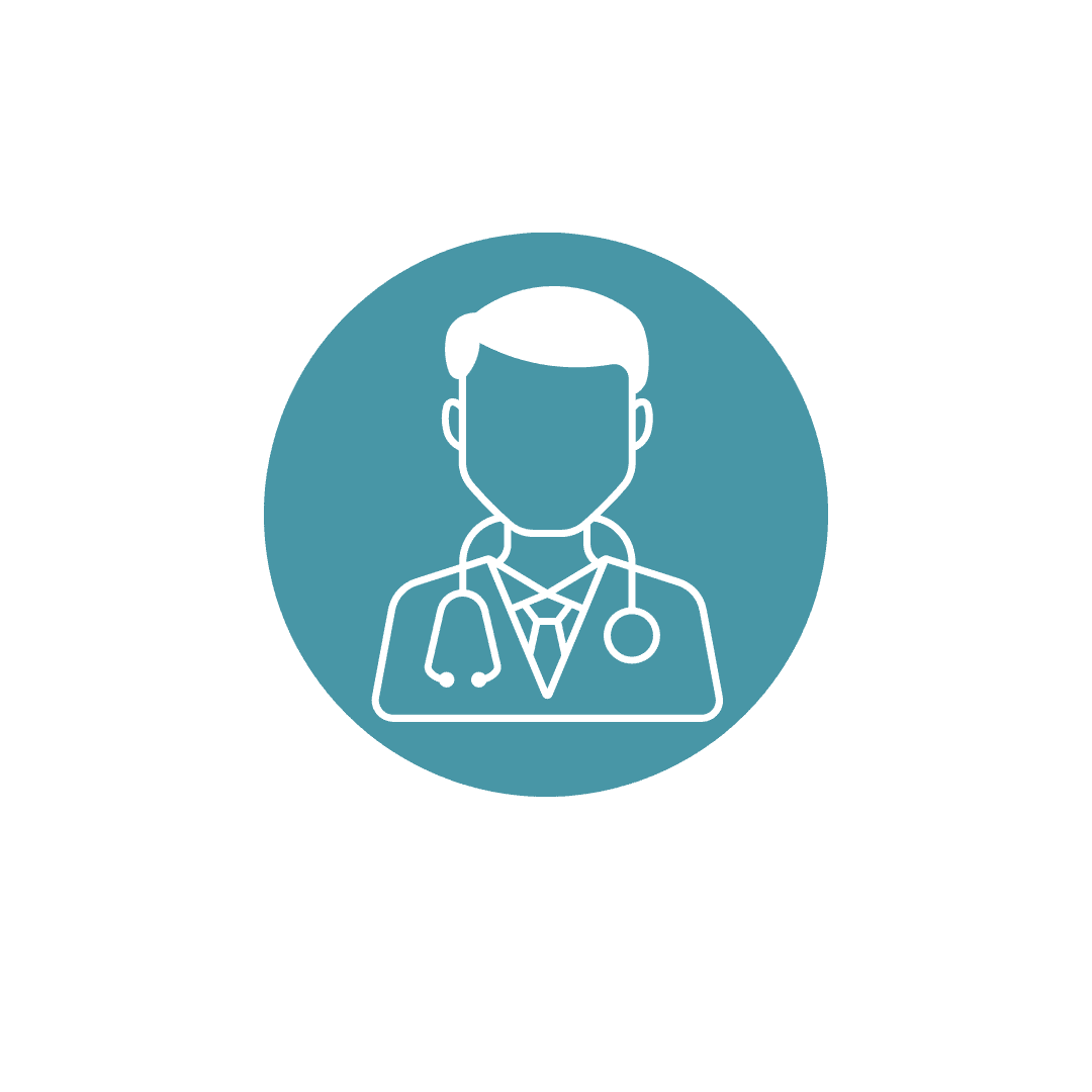A doctor is shown in this blue circle.